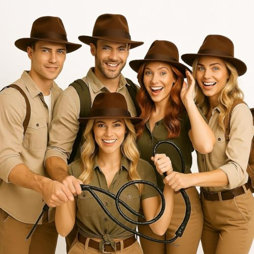labreeze Lot de 5 chapeaux d'explorateur marron pour adultes - Chapeau classique d'aventure pour safari, jungle, Indiana Jones - Costume d'Halloween et cosplay