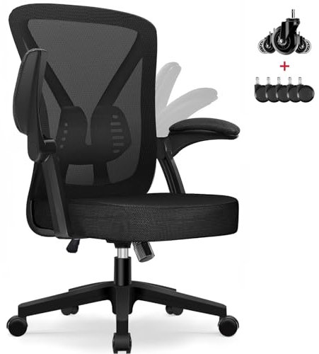 Hinonde Bürostuhl,Schreibtischstuhl mit Hochklappbare Armlehnen und Wippfunktion,360°Drehstuhl,Höhenverstellbarer Bürostuhl ergonomisch Home Office Stuhl mit Atmungsaktivem Netz,Bis zu 150kg