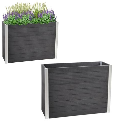 TRUTZHOLM Pflanzkasten lang 117 x 42 x 85 cm Holzoptik bis 226 Liter Holzoptik Pflanzkübel Blumenkasten Hoochbeet auch als Sichtschutz Gemüseanbau langlebig Alu Profile nachhaltig Kräuterbeet