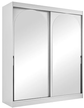 Mirjan24 Kleiderschrank Mezzinto, Schiebetürenschrank mit Kleiderstange, Einlegeböden und Spiegel, Schlafzimmerschrank Garderobe für Diele Flur (Weiß + Schwarz, 180 cm)