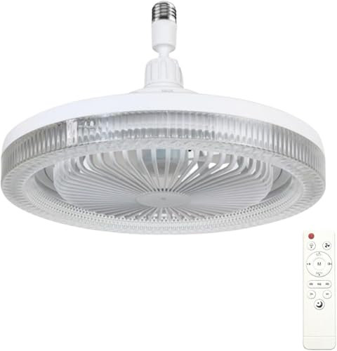 Générique Ventilateur Plafond Avec Lumiere Et Telecommande, LED Ventilateur Silencieux, Douille E27 Ventilateur Dimmable Plafonnier Avec 30W Lampe Intégrée, 5 Pales, 3 Vitesses, Timing (Blanc)