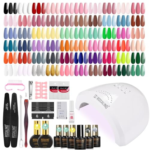 ROSALIND UV Nagellack Set mit 48W UV Lampe 60+5 Stück Gelnägel Starterset | Rosa Blau Grün Lila Rot Schwarz Braun Gel Nagellack Set, Soak Off Gelnägel für Nägel Maniküre Nagelstudio Set Geschenk