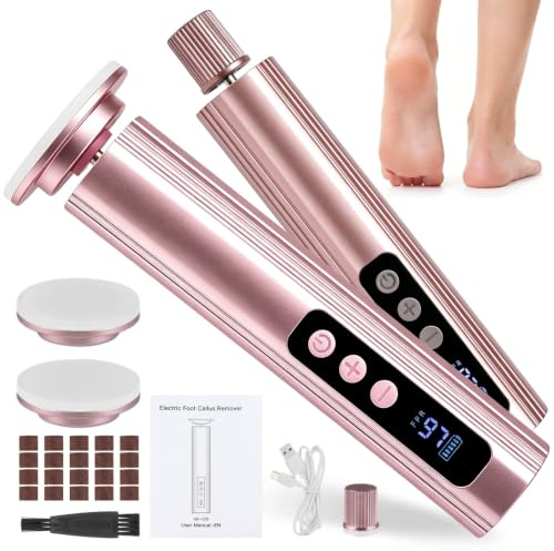 Pettidot 2 en 1 Lima Electrica Pies Durezas Inalámbrica 2600mAh con 9 Velocidades Ajustables, Maquina Quita Callos Pies 2 Placa Pulido de Vidrio Nano, Limador de Durezas Electrico, Rosa