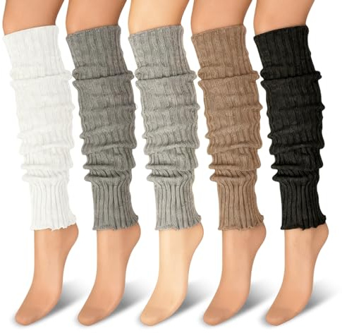 AHEJIOO ﻿5 Paar Stulpen Damen Kleinbeine Socken 40cm, Gestrickte Stulpen Für Damen, Winter Leg Warmers, Beinstulpen Beinwärmer, Geeignet Für Geburtstag, Party Oder Als Geschenk