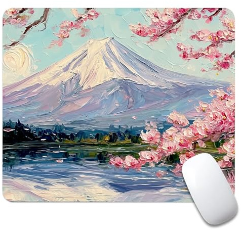 Tapis de souris gaming 240 x 200 mm avec base en caoutchouc antidérapante – Tapis de souris compact et résistant pour PC et ordinateur portable Montagne enneigée en fleurs de cerisier Modèles