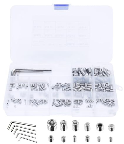 240 Pcs Grub Screws Set, M3-M8 Metric Hex Socket Set with 5 Allen Keys, Stainless Steel Grub Screws Assortment Kit for Door Handles, Taps, Locks, Furniture & DIY Repairs