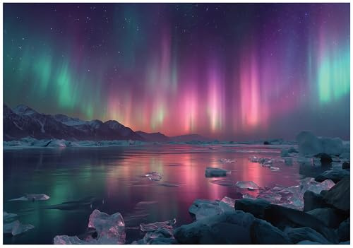 WallArena Vlies Fototapete - Nordlichter - 350x250 cm - Fototapeten - Tapeten - für Wohnzimmer Schlafzimmer - Vliestapete Wandtapete Tapete 3D Effekt- inkl. Kleister - Landschaft