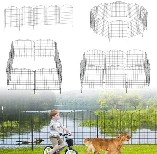 LZQ Clôture de jardin en métal - 10 éléments - 758 cm - Pour chiens, lapins, étang, jardin fleuri - Clôture de protection extérieure - Clôture en treillis à planter - Noir