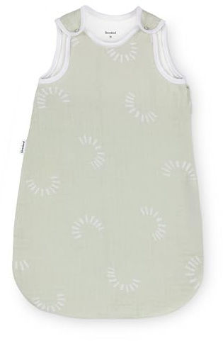 Ehrenkind® Baby Sommerschlafsack Rund Musselin | aus weicher OEKO-TEX zertifizierter Bio-Baumwolle | Sommer Baby Schlafsack Baby 1 TOG Gr. 74/80 Salbei Gemustert