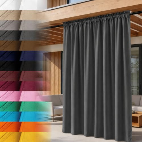 Lantigo Outdoor Vorhang Graphit 155x200 cm wetterfest Pergola Tunnelzug | Polyester Oxford 500D abwaschbar bei 30°C · Standardhöhe 200 cm · für Pergola, Pavillon, Balkon, Carport · EU