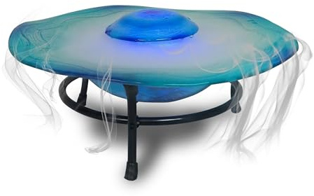 XBrand 8 Color-Changing LED Mist Indoor Tabletop Fountain, Freestanding Water Feature with Inline Control, Aromatherapy Humidifier, Glass & Metal, Blue