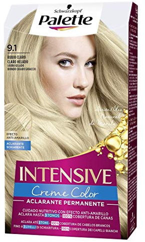 Schwarzkopf Palette Intensive Creme Color – Tono 9.1 cabello Rubio Claro Helado - Coloración Permanente de Cuidado con Aceite de Marula – Óptima cobertura de canas – Color duradero hasta 8 semanas