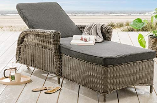 Destiny Gartenliege CASA 202x83x58 cm inkl. Auflage, Polyrattan, Vintage grau