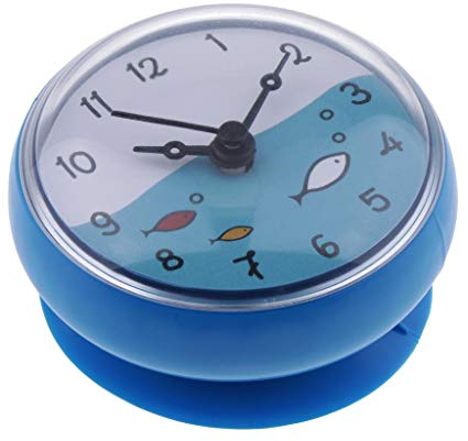 F Fityle Duschuhr Bad Clock Küchenuhr Wanduhr Badezimmer Saugnapf Uhr Spiegeluhr, Auswahl, Blau