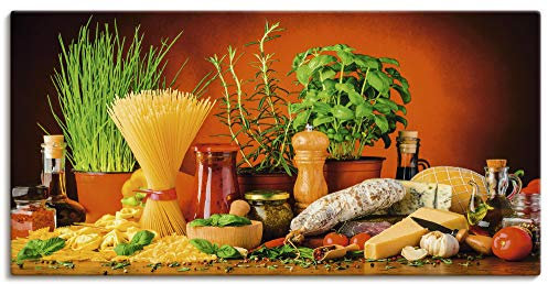 ARTLAND Wanddeko Leinwand Bilder Wandbild 150x75 cm Italien Pasta Nudeln Lebensmittel Gemüse Mediterran Italienisch Essen S7SM