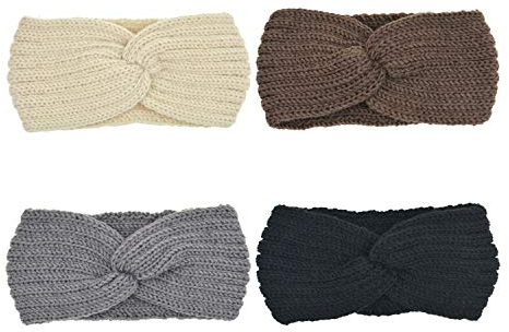 DRESHOW 4 Pack Womens Winter Ear Warmer Headband - Crochet Knit Turban Headband Chunky Cable Knit Headwrap