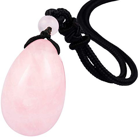 mookaitedecor Quartz Rose Goutte d'eau Pendentif Collier Pierre Naturelle pour Femme,Protection Pendentif avec Corde Ajustable