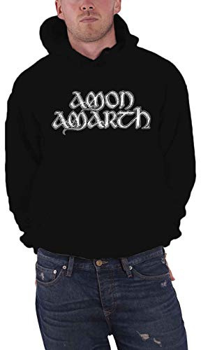 Amon Amarth Hoodie Grey Skull Band Logo Official Mens Black Pullover M