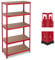 Relaxdays Schwerlastregal, Traglast 875 kg, 5 Ebenen, zum Stecken, Keller, Garage, HxBxT: 180x90x45 cm, Stahl, MDF, rot
