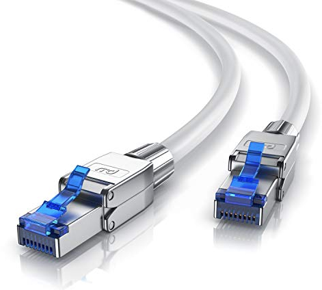 CSL - 20m Cat 8 LAN Kabel Netzwerkkabel - Glasfaser Hochgeschwindigkeit 40 Gbit/s 2000 MHz Ethernet Patch Kabel - 8.1 Feldkonfektionierbare RJ45 Stecker - 20 Meter Wei