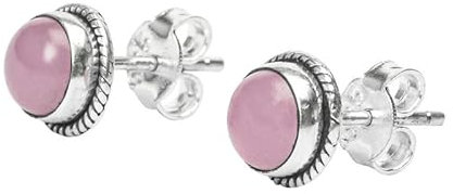 Rose Quartz Stone Stud Post Earrings, 925 Sterling Silver Gemstone Earring 6 MM Round Girl Women Gift