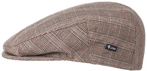 Lipodo Devron Karo Flatcap Herren Made in Italy Gefütterte Baumwollcap Schirmmütze Vintage Optik Frühjahr Sommer beige 59 cm