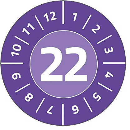 AVERY Zweckform 120 Stück Prüfplaketten 2022 (fälschungssicher, stark selbstklebend, Ø 20 mm, Prüfaufkleber, beschriftbare Prüfsiegel aus Dokumentenfolie) 6945-2022 violett