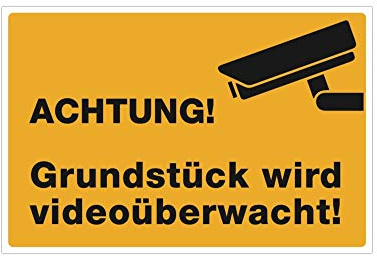 Warnaufkleber videoüberwacht, 3 Stück, 300 x 200 mm, Signalgelb | Drei gelbe Warnaufkleber „videoüberwacht“, je 300 x 200 mm – Signalfarbe, selbstklebend, matt laminiert