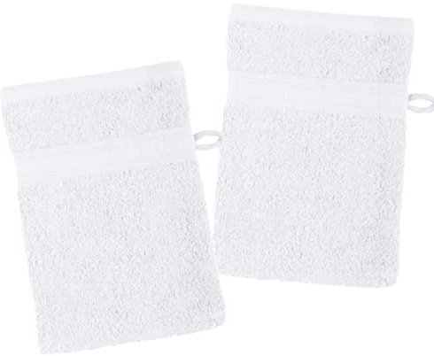 Stof - Lot de 2 Gants de Toilette - Taille 15x21 cm - 100% Coton Bio - Couleur Blanc - Modèle Lagune - Linge de Bain - Doux et de Bonne qualité - Certifié Oeko Tex