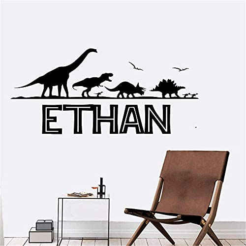 Personalisierte Name Benutzerdefinierte Wandtattoo Jurassic Park Dinosaurier Vinyl-Aufkleber Junge Schlafzimmer Art-Deco-Mode-Poster 57X26Cm