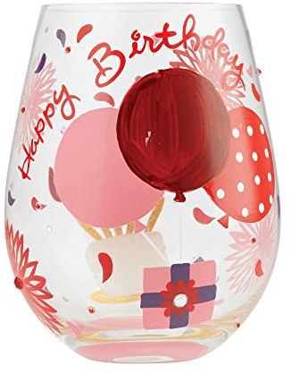 Enesco Designs by Lolita My Red Hot Birthday - Bicchiere da vino senza stelo dipinto a mano, 590 ml, multicolore