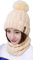 Damen Wintermütze Schal Set, Warm Weichem Innenfutter Strickmütze und mit Fleecefutter, Winter Wärme Beanie Mütze Strickschal, Schlauchschal Hüte Mützen Kunstpelz Bommel Pom (Beige), Einheitsgröße