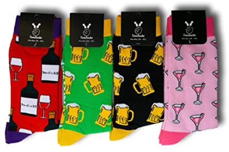 TwoSocks lustige Socken Damen Herren witzige Strümpfe als Geschenk Einheitsgröße (Party Time (Bier schwarz + Bier grün + Wein + Cocktail))