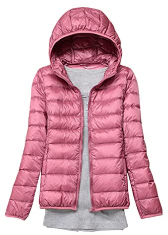 ORANDESIGNE Donna Piumino con Cappuccio Leggero Trapuntato Cappotto con Zip a Maniche Lunghe Tinta Unita Capispalla Invernale Cappotto Piumino Trapuntato Ultraleggero Rosa XXL