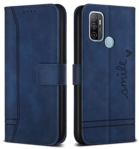 Bravoday Hülle für Oppo A53 2020 4G / Oppo A32 2020 4G / Oppo A53S 4G / Oppo A33 2020 4G, PU Ledertasche Handyhülle Flip Schutzhülle mit Kartenfäch & Kickstand, Blau