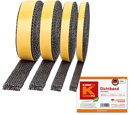 Komplett-Lösung für Ofen & Kamin - Professionelles Ofendichtband 3m, Kamin Dichtband, Kamindichtung, Ofenrohr Dichtung, Kamintür, Scheibendichtung für Kaminöfen Ofendichtung, Dichtschnur. (20mm x 2mm)