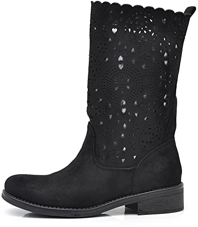 IF Fashion Scarpe da Donna Stivali Primaverili Estivi Traforati Al Polpaccio Biker Anfibi LY70-1 nero N.38