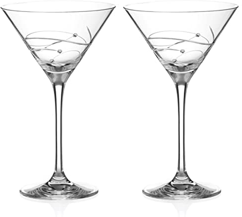 DIAMANTE Swarovski Martini Prosecco Cocktail Glasses Pair - ‘Spiral' - Hand Cut Crystal Glass with Crystals - Gift Box