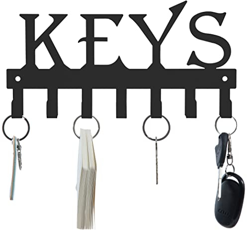 FairyCity Schlüsselhaken - Vintage Metall Schlüsselhalter mit 7 Haken - Dekoratives Wohnaccessoire - Schwarz