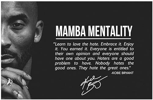 KTGEDH Leinwandbild Kobe Bryant Mit Inspirierenden Worten Movie Star Photo Poster Schwarz-Weiß-Druck Wandkunst Für Living Home Room Decor - Ungerahmt,Mamba Mentality,B,60×90cm