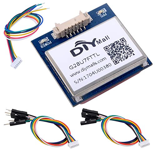 DIYmalls G28U7FTTL GPS Receiver Module 3.3V-5V w/Flash Ceramic Antenna 9600bps 1Hz NMEA-0183 9600bps 56 Channel for Arduino Flight Control