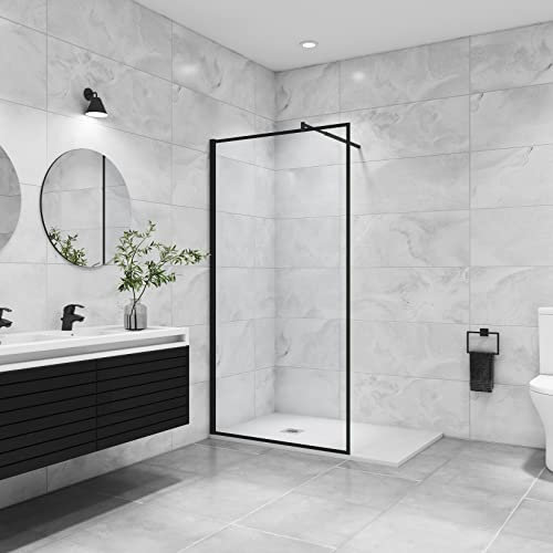 AICA paroi de douche noire 140x200cm paroi de douche à l'italienne en 8mm verre anticalcaire avec barre de fixation extensible en cylindrique