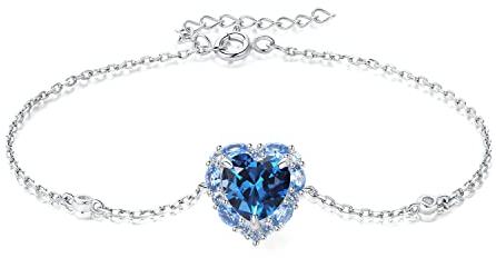 JewelryPalace Herz Liebe 4.1ct Blau Zirkonia Spinell Armband Damen Silber 925, Armreif Schmuck Set für Frauen, Armbänder Mädchen Verstellbar Armreifen mit stein, Geschenk für Freundin