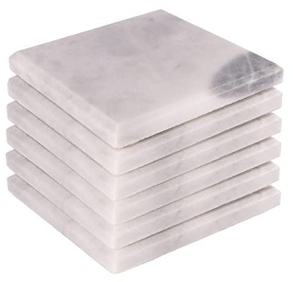 Argon Tableware White Marble Coasters - 10cm - Pack of 6 - Square Drink Placemats Reusable Dining Table Drink Coaster Placemats Drinking Glass Mat Cup Bar Mats for Table Setting, Restaurants