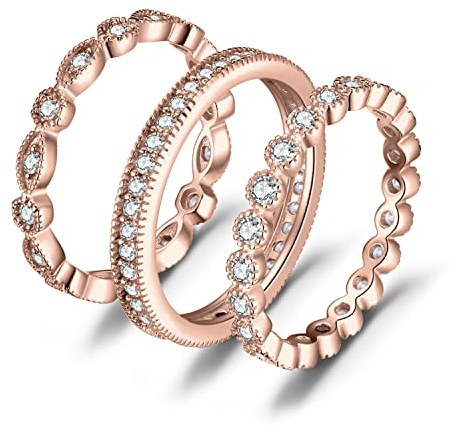 JewelryPalace Ewigkeitsring 3 Stapelringe Eheringe Ring Silber 925 Damen, Zirkonia Silberringe Trauringe Damenring Vorsteckring Rosegold Hochzeitsringe Antragsring Memoirering Ringe Set Schmuck 57