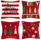 OCEUMACO Leinen Kissenbezug 40x40 Weihnachten Rot Kissenhülle 4er Set Sofakissen Dekokissen Bezug für Couch Merry Christmas Weihnachtsdeko Kissen Kissenbezüge Outdoor Deko Zierkissen Couchkissen