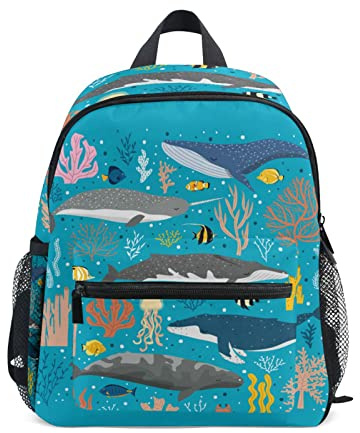KAAVIYO Ozeanblauer Cartoon-Fischwal Kleinkind Rucksack Kinder Leichtgewicht Büchertasche Vorschule Schülerrucksack für 1-6 Jahre die Reise Mädchen Jungs