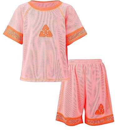 dPois Kids Boys Basketball Kit 2 Piece Short Sleeve Basketball Jersey with Mesh Shorts Tracksuit Sport Activewear Orange 3-4 Years