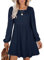Aokosor Long Sleeve Dresses for Women Square Neck Jumper Dress Wedding Guest Dresses Navy Blue Size 14-16