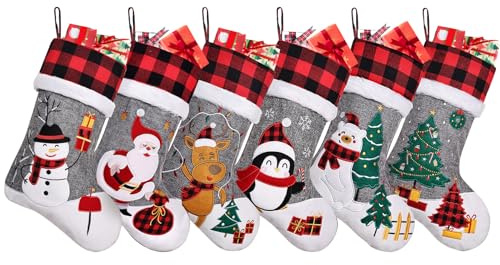 Duosheng & Elegant Weihnachtsstrümpfe Groß 50cm Nikolausstrumpf zum Befüllen für Kamin Christmas Stocking Leinen Weihnachtsstrumpf Set 6er Familie